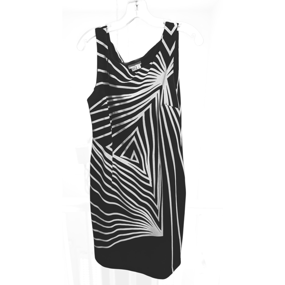 LONDON TIMES Black White Geometric Sleeveless Dress 12